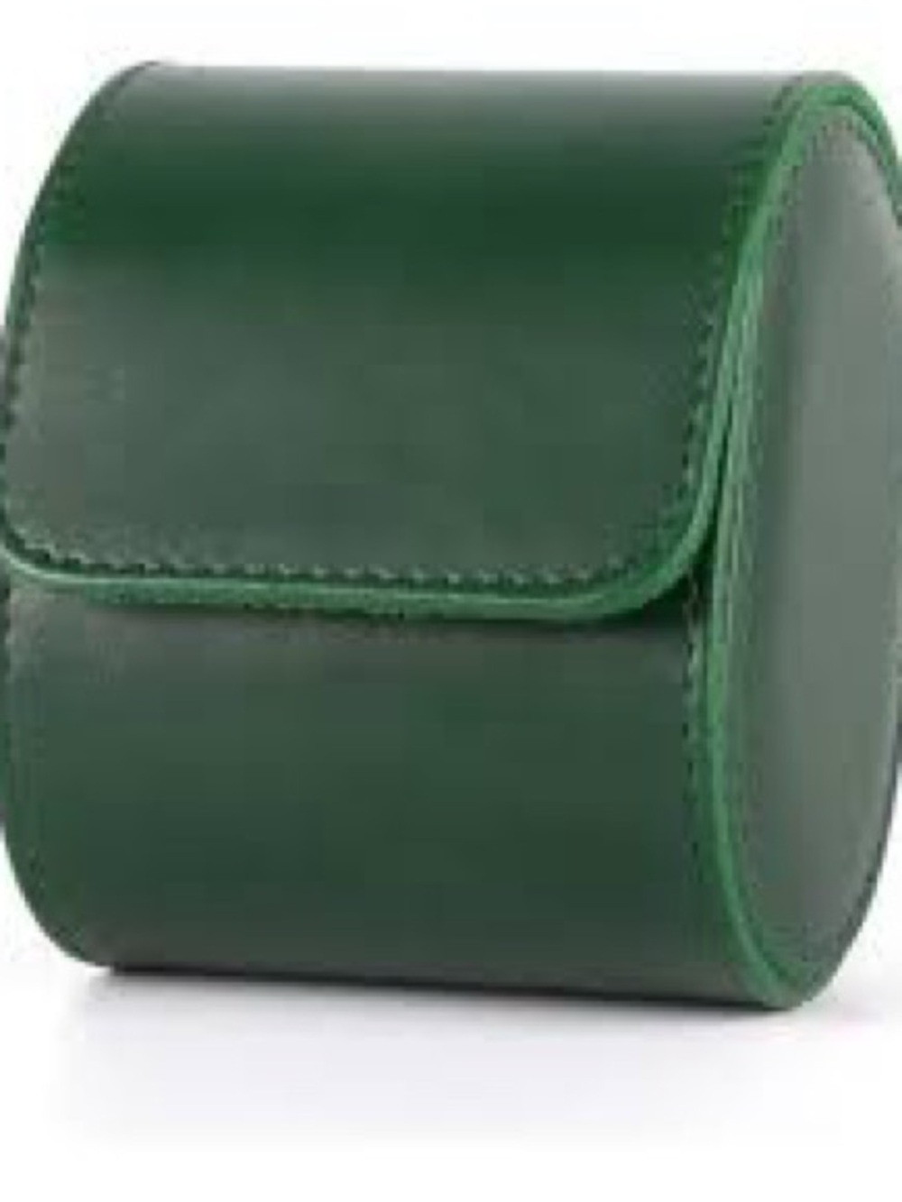 Single watch roll travel case crafted from green leather